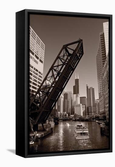 Chicago River Traffic BW-Steve Gadomski-Framed Stretched Canvas