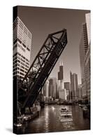 Chicago River Traffic BW-Steve Gadomski-Stretched Canvas