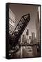 Chicago River Traffic BW-Steve Gadomski-Framed Stretched Canvas