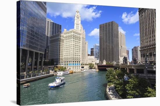 Chicago River Walk Follows the Riverside Along East Wacker Drive-Amanda Hall-Stretched Canvas