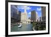 Chicago River Walk Follows the Riverside Along East Wacker Drive-Amanda Hall-Framed Photographic Print