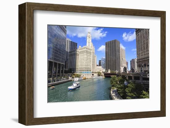 Chicago River Walk Follows the Riverside Along East Wacker Drive-Amanda Hall-Framed Photographic Print