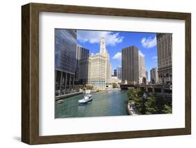 Chicago River Walk Follows the Riverside Along East Wacker Drive-Amanda Hall-Framed Photographic Print