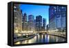 Chicago Skyline along the River-rebelml-Framed Stretched Canvas