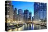 Chicago Skyline along the River-rebelml-Stretched Canvas