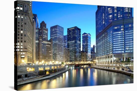 Chicago Skyline along the River-rebelml-Stretched Canvas