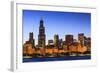 Chicago Skyline and Lake Michigan at Dusk with the Willis Tower on the Left, Chicago, Illinois, USA-Amanda Hall-Framed Photographic Print