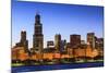 Chicago Skyline and Lake Michigan at Dusk with the Willis Tower on the Left, Chicago, Illinois, USA-Amanda Hall-Mounted Photographic Print