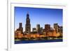 Chicago Skyline and Lake Michigan at Dusk with the Willis Tower on the Left, Chicago, Illinois, USA-Amanda Hall-Framed Photographic Print