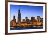 Chicago Skyline and Lake Michigan at Dusk with the Willis Tower on the Left, Chicago, Illinois, USA-Amanda Hall-Framed Photographic Print