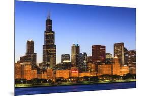 Chicago Skyline and Lake Michigan at Dusk with the Willis Tower on the Left, Chicago, Illinois, USA-Amanda Hall-Mounted Photographic Print