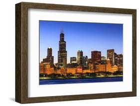 Chicago Skyline and Lake Michigan at Dusk with the Willis Tower on the Left, Chicago, Illinois, USA-Amanda Hall-Framed Photographic Print