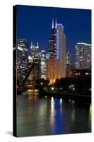 Chicago Skyline and River from Grand Avenue Bridge-Alan Klehr-Stretched Canvas