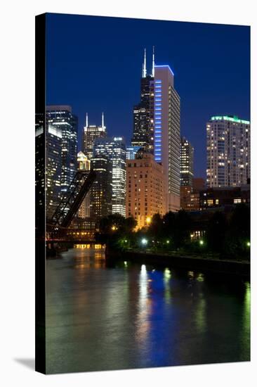 Chicago Skyline and River from Grand Avenue Bridge-Alan Klehr-Stretched Canvas