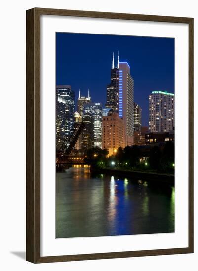 Chicago Skyline and River from Grand Avenue Bridge-Alan Klehr-Framed Photographic Print