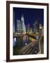 Chicago Skyline at Dusk over the Chicago River.-Jon Hicks-Framed Photographic Print