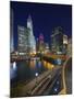 Chicago Skyline at Dusk over the Chicago River.-Jon Hicks-Mounted Photographic Print