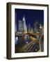 Chicago Skyline at Dusk over the Chicago River.-Jon Hicks-Framed Photographic Print