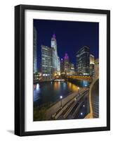 Chicago Skyline at Dusk over the Chicago River.-Jon Hicks-Framed Photographic Print