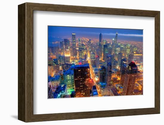 Chicago Skyline At Night From The John Hancock Building. From Five Exposures-null-Framed Art Print