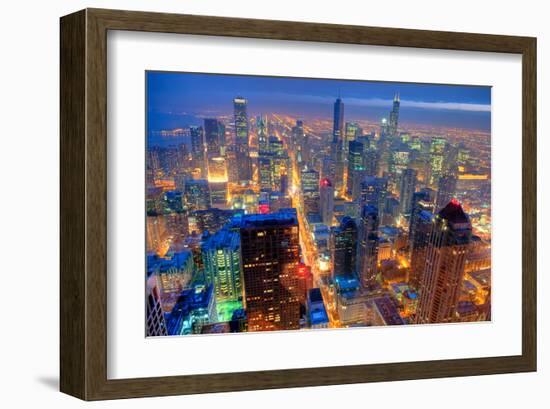 Chicago Skyline At Night From The John Hancock Building. From Five Exposures-null-Framed Art Print