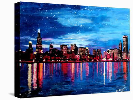 Chicago Skyline at Night-Martina Bleichner-Stretched Canvas