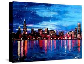 Chicago Skyline at Night-Martina Bleichner-Stretched Canvas