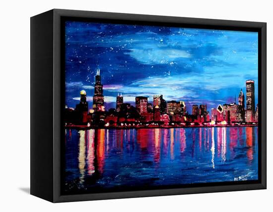 Chicago Skyline at Night-Martina Bleichner-Framed Stretched Canvas