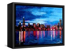Chicago Skyline at Night-Martina Bleichner-Framed Stretched Canvas