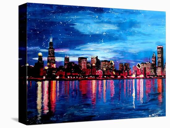 Chicago Skyline at Night-Martina Bleichner-Stretched Canvas