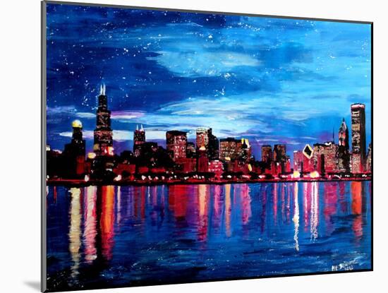 Chicago Skyline at Night-Martina Bleichner-Mounted Art Print