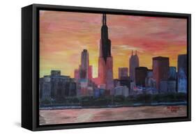 Chicago Skyline at Sunset-Martina Bleichner-Framed Stretched Canvas