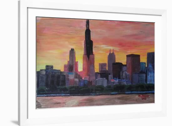 Chicago Skyline at Sunset-Martina Bleichner-Framed Art Print