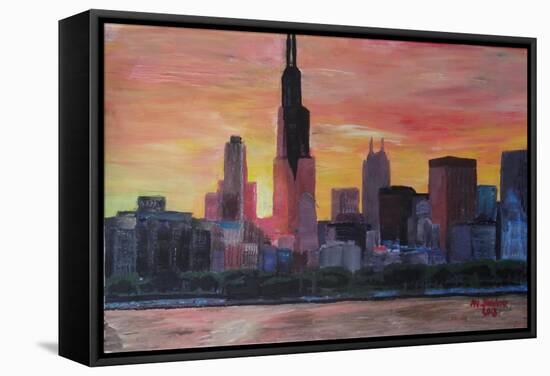 Chicago Skyline at Sunset-Martina Bleichner-Framed Stretched Canvas