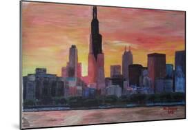 Chicago Skyline at Sunset-Martina Bleichner-Mounted Premium Giclee Print