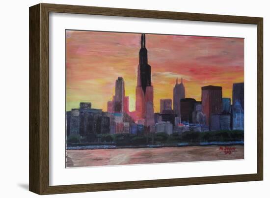 Chicago Skyline at Sunset-Martina Bleichner-Framed Art Print