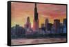 Chicago Skyline at Sunset-Martina Bleichner-Framed Stretched Canvas