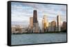 Chicago Skyline from North Avenue Beach at Dusk-Alan Klehr-Framed Stretched Canvas