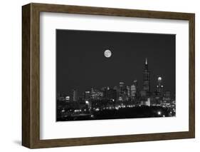 Chicago Skyline & Full Moon In Black & White-Steve Gadomski-Framed Photographic Print