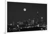 Chicago Skyline & Full Moon In Black & White-Steve Gadomski-Framed Photographic Print