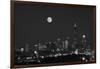 Chicago Skyline & Full Moon In Black & White-Steve Gadomski-Framed Photographic Print