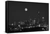 Chicago Skyline & Full Moon In Black & White-Steve Gadomski-Framed Stretched Canvas