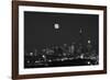 Chicago Skyline & Full Moon In Black & White-Steve Gadomski-Framed Photographic Print