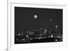 Chicago Skyline & Full Moon In Black & White-Steve Gadomski-Framed Photographic Print