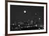 Chicago Skyline & Full Moon In Black & White-Steve Gadomski-Framed Photographic Print