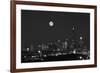 Chicago Skyline & Full Moon In Black & White-Steve Gadomski-Framed Photographic Print