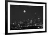 Chicago Skyline & Full Moon In Black & White-Steve Gadomski-Framed Photographic Print