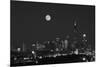 Chicago Skyline & Full Moon In Black & White-Steve Gadomski-Mounted Photographic Print