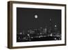 Chicago Skyline & Full Moon In Black & White-Steve Gadomski-Framed Photographic Print