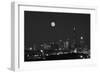 Chicago Skyline & Full Moon In Black & White-Steve Gadomski-Framed Photographic Print